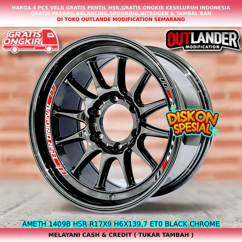 Velg black chrome ring17 velg mobil Fortuner| Hardtop| Blazer| Terrano| dll velg hsr ameth R17