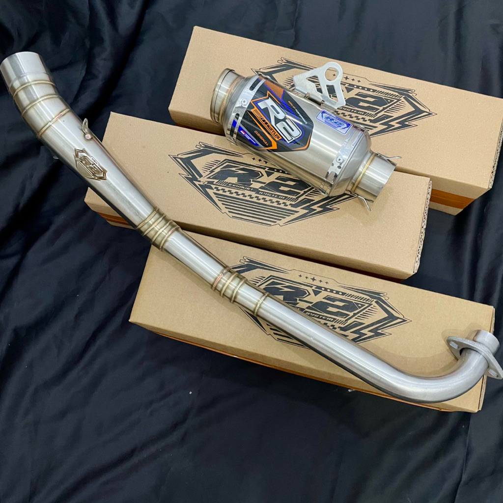 Knalpot R2 Muffler Original Dragbike Sleep Engine Motor Bebek 130cc-200cc Type Leher Kolong tengah T