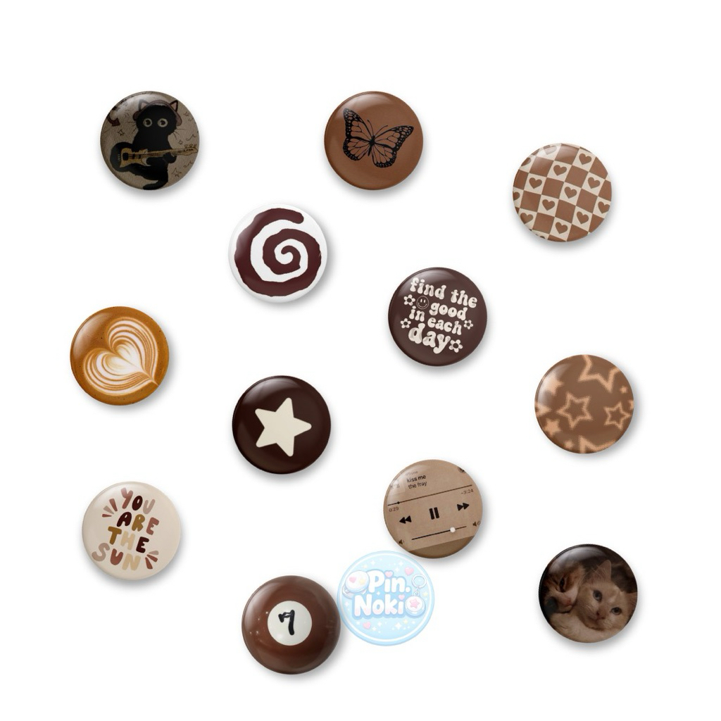 PIN.NOKIO - 44mm Button Pin Aesthetic | Pin y2k | Bags Pin | Pin Tas | Bros Brown Series