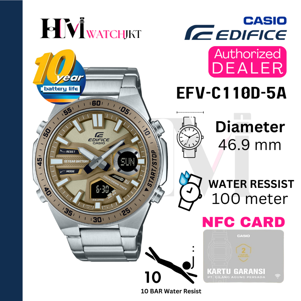 CASIO EDIFICE EFV-C110D-5ADF Jam Tangan Pria Original Analog-Digital Rantai Antiair EFV-C110D-5A EFV