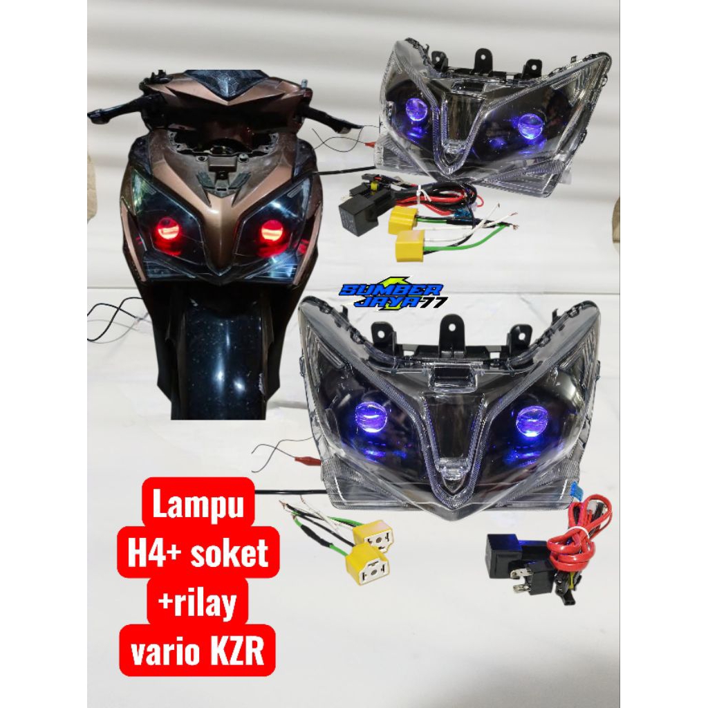 Reflektor lampu Depan Biled H4+ socket dan Rilay Vario techno  125 Kzr 2012_2015 Lengkap Reflektor t