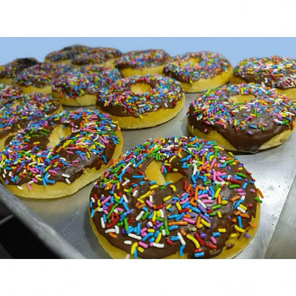 Roti donat  coklat mesis warna warni, fresh lembut dan enak