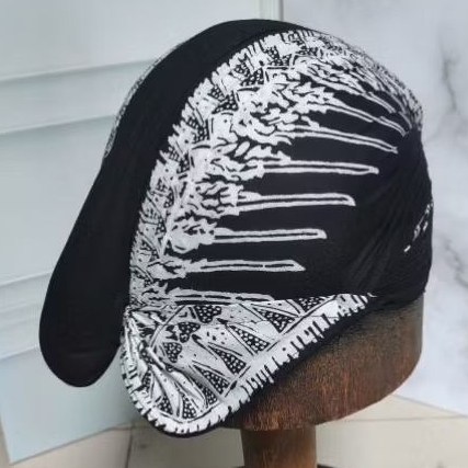 Blangkon Alusan Mataram Jogja, motif modang putih, bisa di cuci di lipat full jahitan tanpa kertas, 