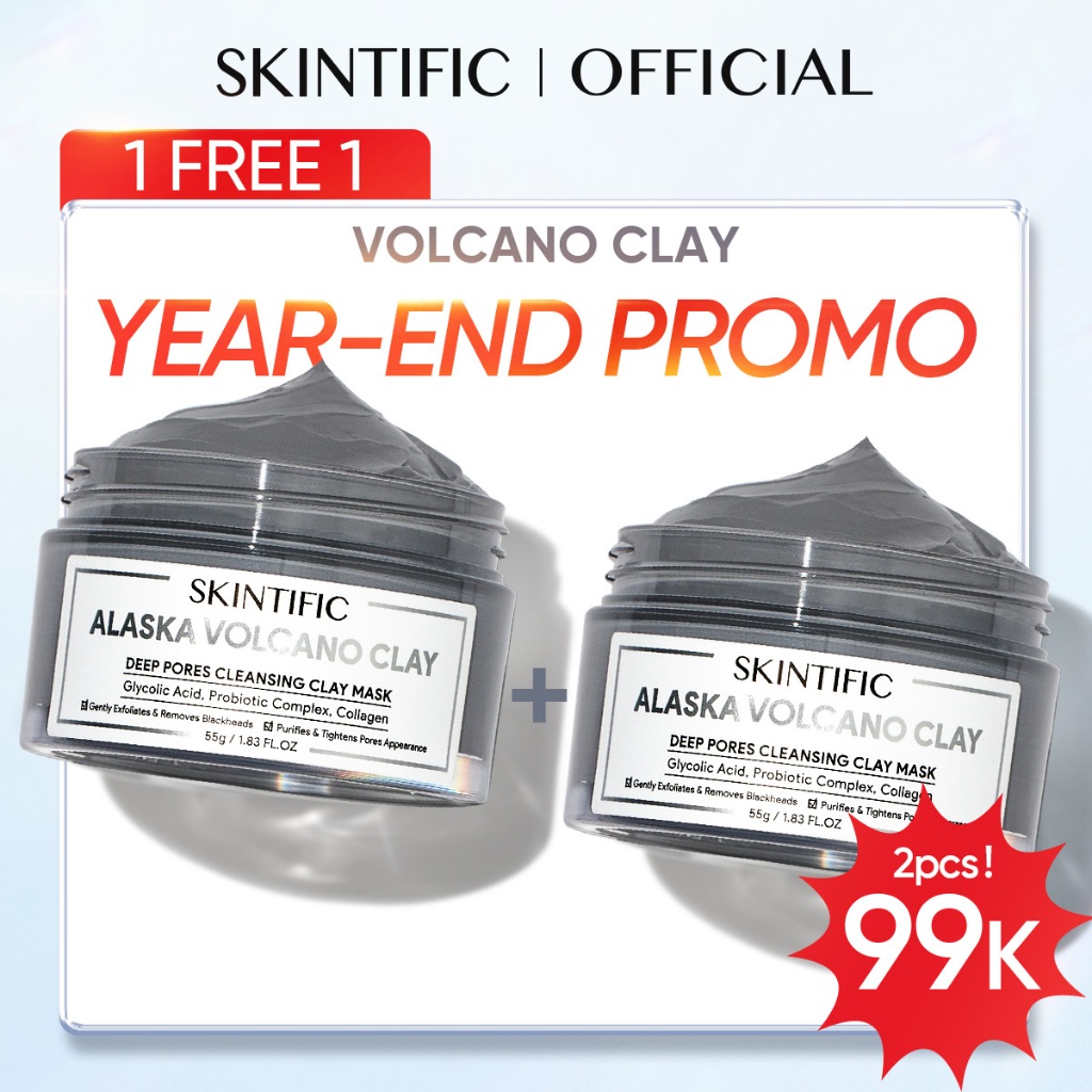 SKINTIFIC - Alaska Volcano Deep Pores Cleansing Clay Mask 55g | Masker Wajah Komedo Eksfoliasi Wajah