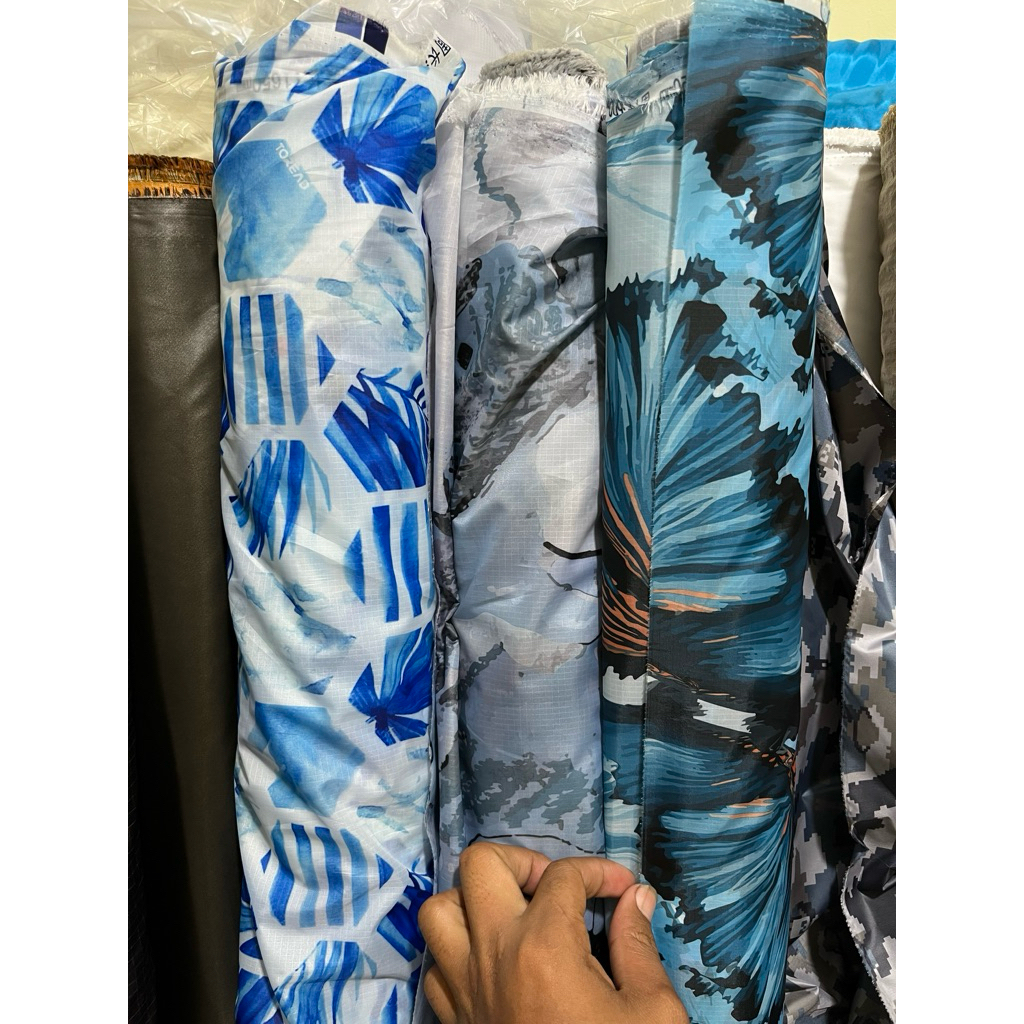 kain parasut motif | parasut wp waterproof daun talas