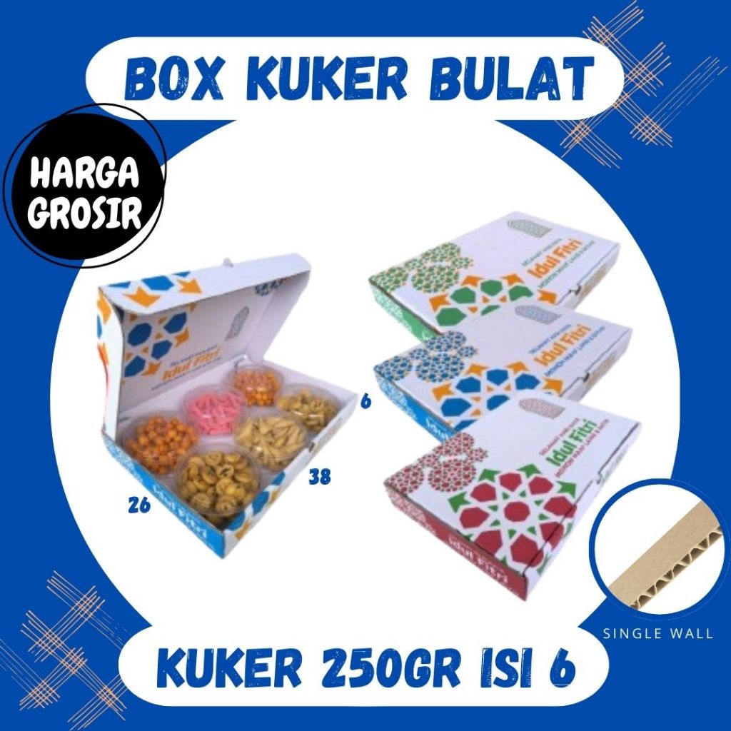 Box Kuker 38x26x6 Kue kering 250gr isi 6 Toples Bulat Dus Hampers Idul Fitri Kardus Eid Mubarak