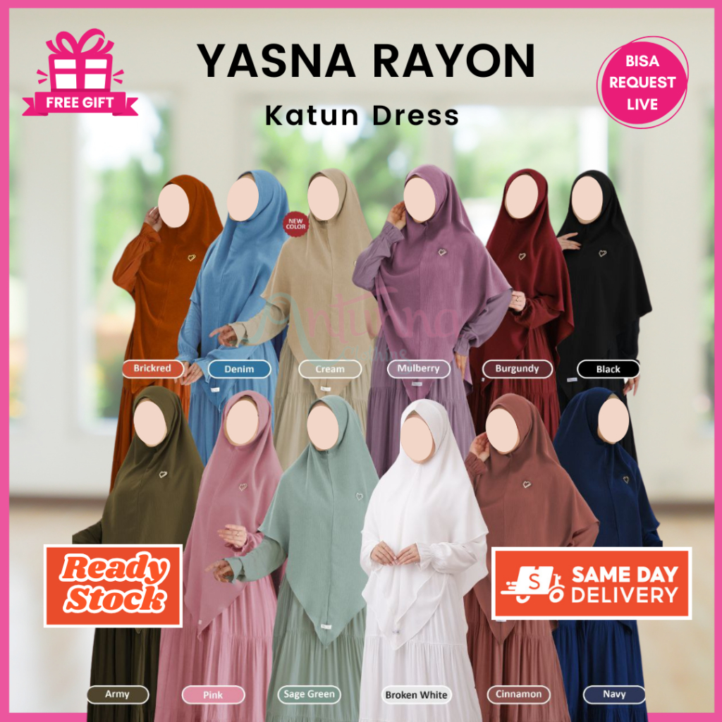 Falova - Yasna Dress Gamis Katun Rayon Premium Polos (Free Gift)