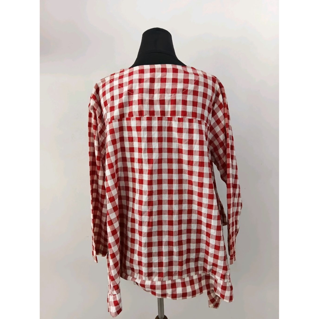 Baju Atasan Wanita Tunik Lengan Panjang Motif Kotak-Kotak