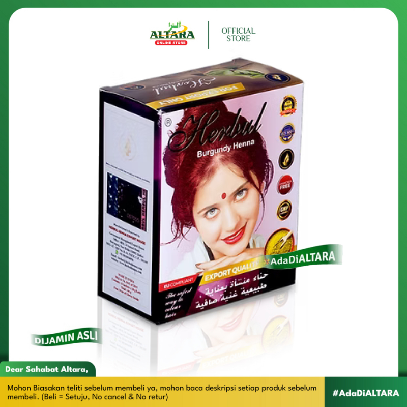 Herbul Burgundy Henna Hair Dyes - Semir Rambut Henna Arab ( 1 sachet )