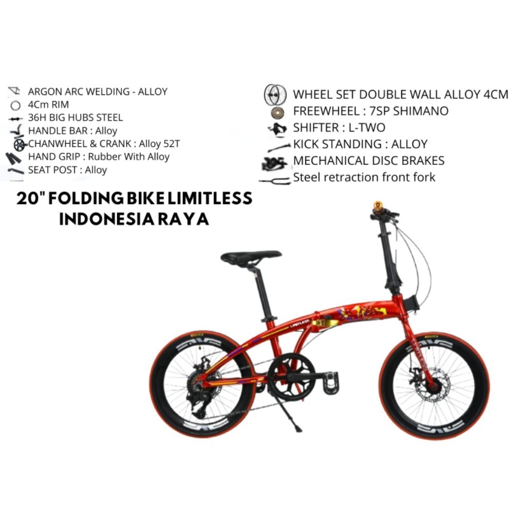 SEPEDA LIPAT LIMITLESS INDONESIA RAYA [20 INCH] - ALLOY FRAME | Sepeda lipat dewasa muda alloy