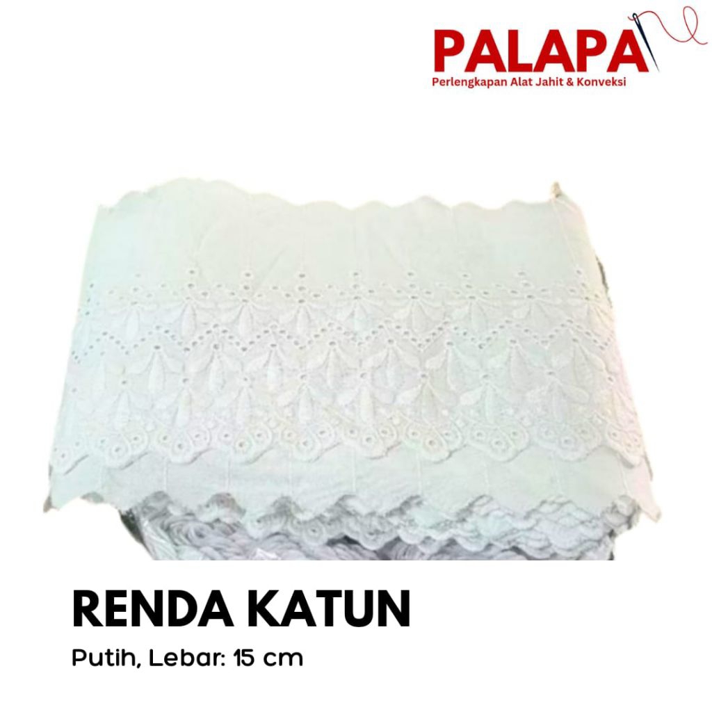 Renda Katun warna putih lebar 15 cm