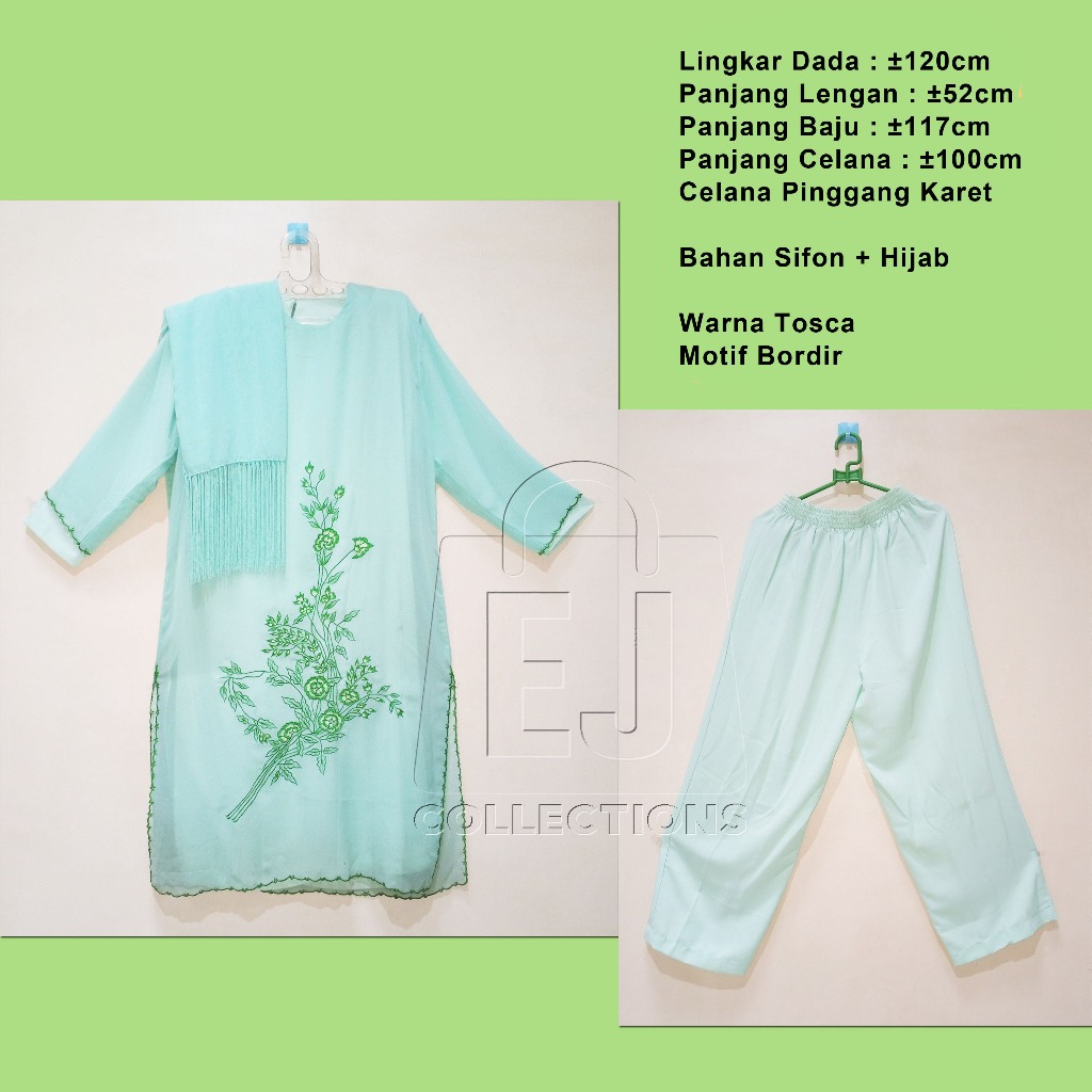 Setelan Sifon + Hijab Tosca Motif Bordir