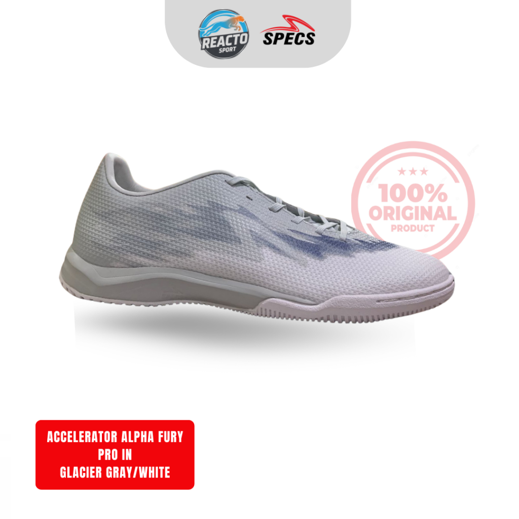 Sepatu Futsal Specs Accelerator Alpha Fury Pro In Original-Glacier Gray/White