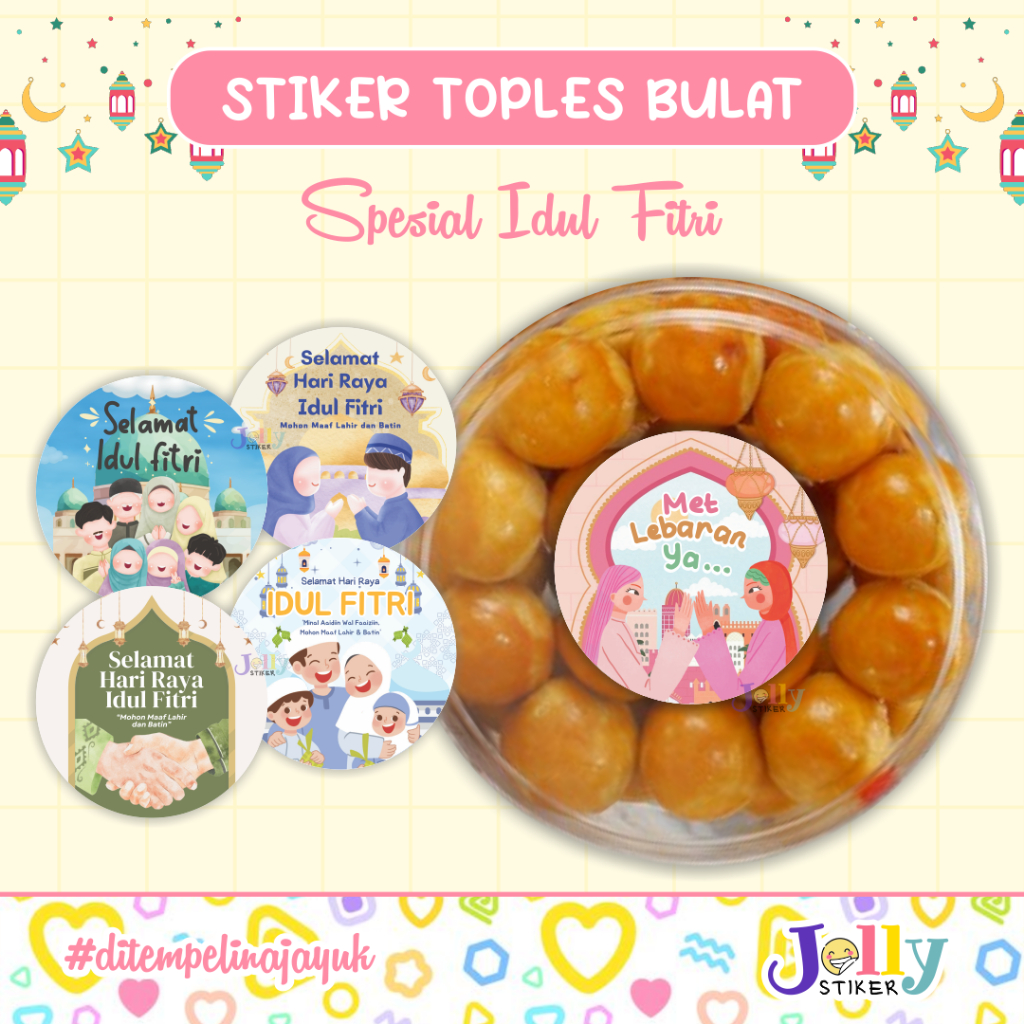 Stiker Toples Lebaran Idul Fitri Bulat 5cm Label Kue Kering Chromo Isi 10pcs - Jolly Stiker