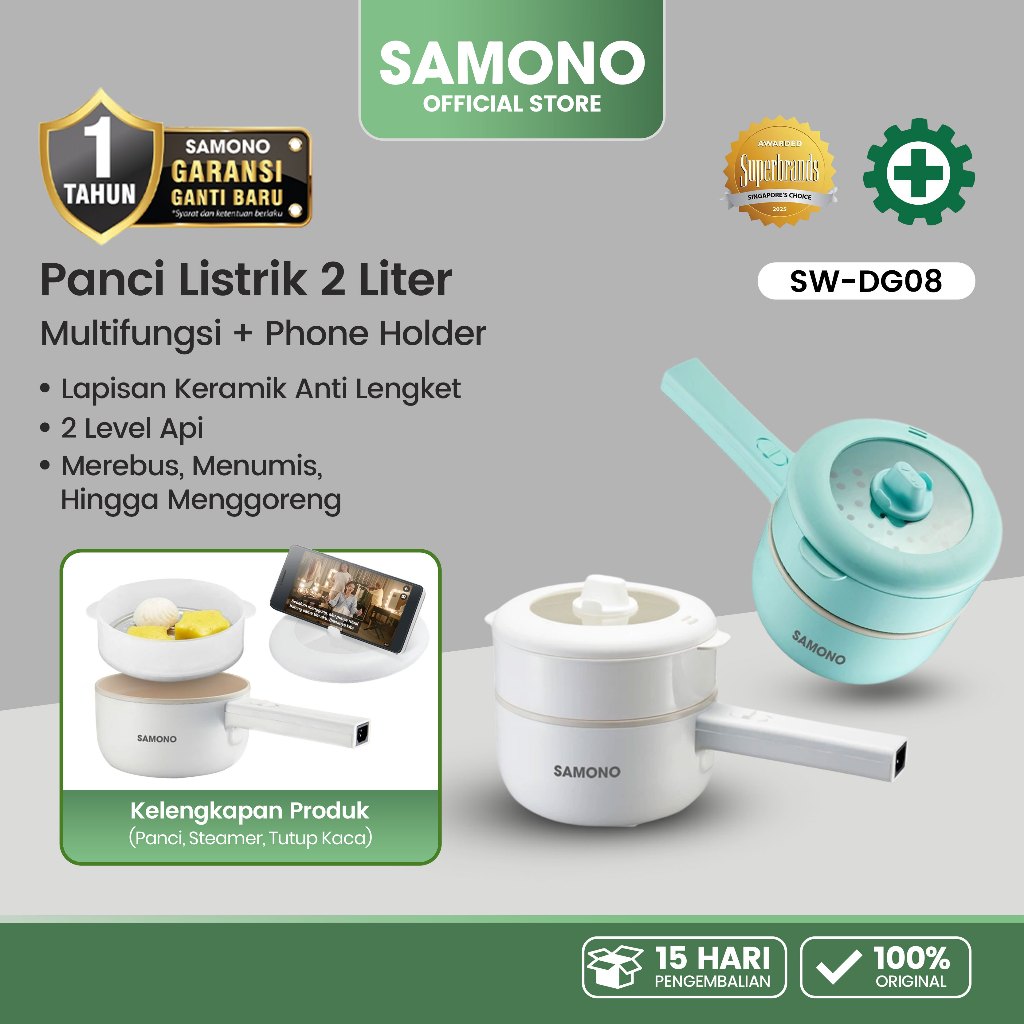 SAMONO Panci Listrik Phone Holder Anti Lengket alat dapur alat masak alat masak listrik panci mpasi 