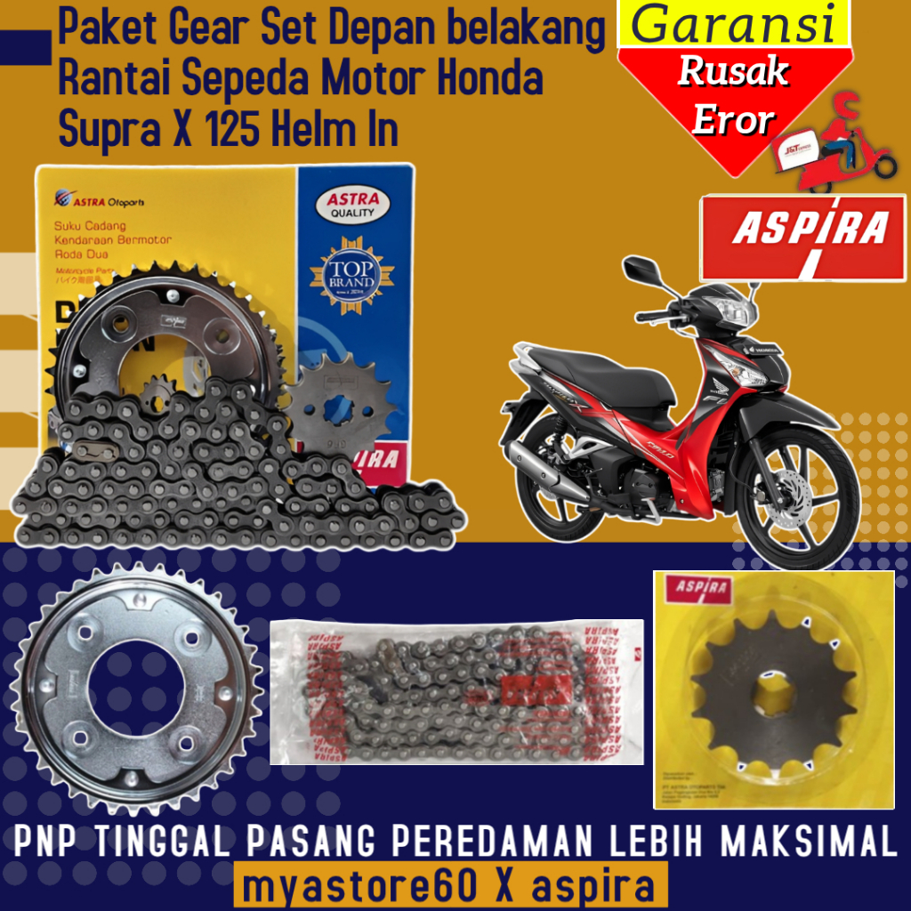 ORIGINAL ASPIRA Paket Set Rantai Gear Belakang Gear Dpn 420-14T Gear Blkg 420-36T Rantai 428-108L Se