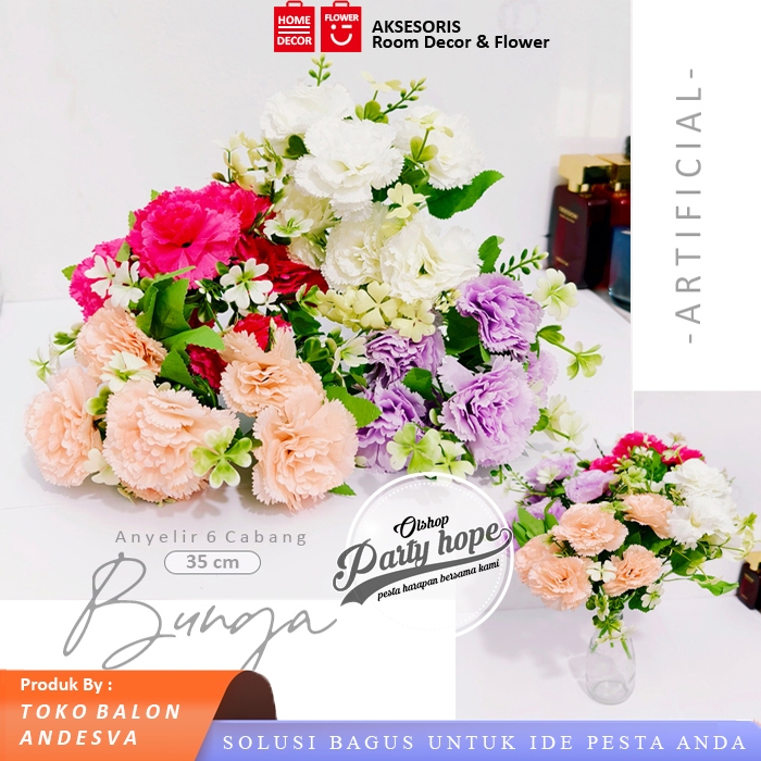Bunga Artificial Anyelir 6 Tangkai / Tanaman Artifical Bunga Plastik Anyelir 6 Cabang Bunga Anyelir