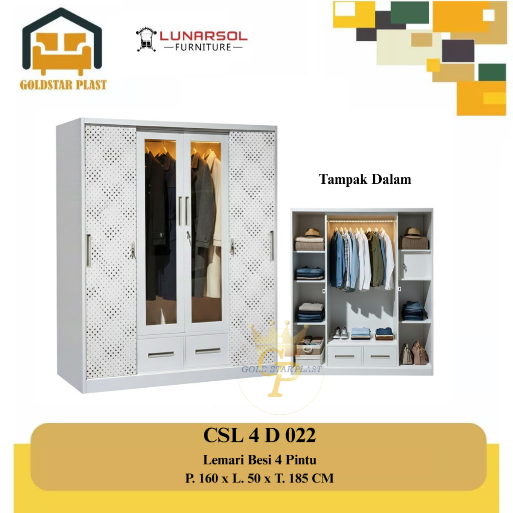 Lemari Baju Besi 4 Pintu / Lemari Pakaian Besi 4 Pintu Sliding Jumbo CSL 4D 022