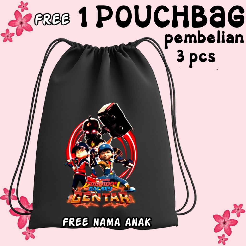 Free Nama Tas Serut Anak BOBOIBOY GALAXY GENTAR / Tas Laki Laki Perempuan / Fashion Unisex / Aksesor