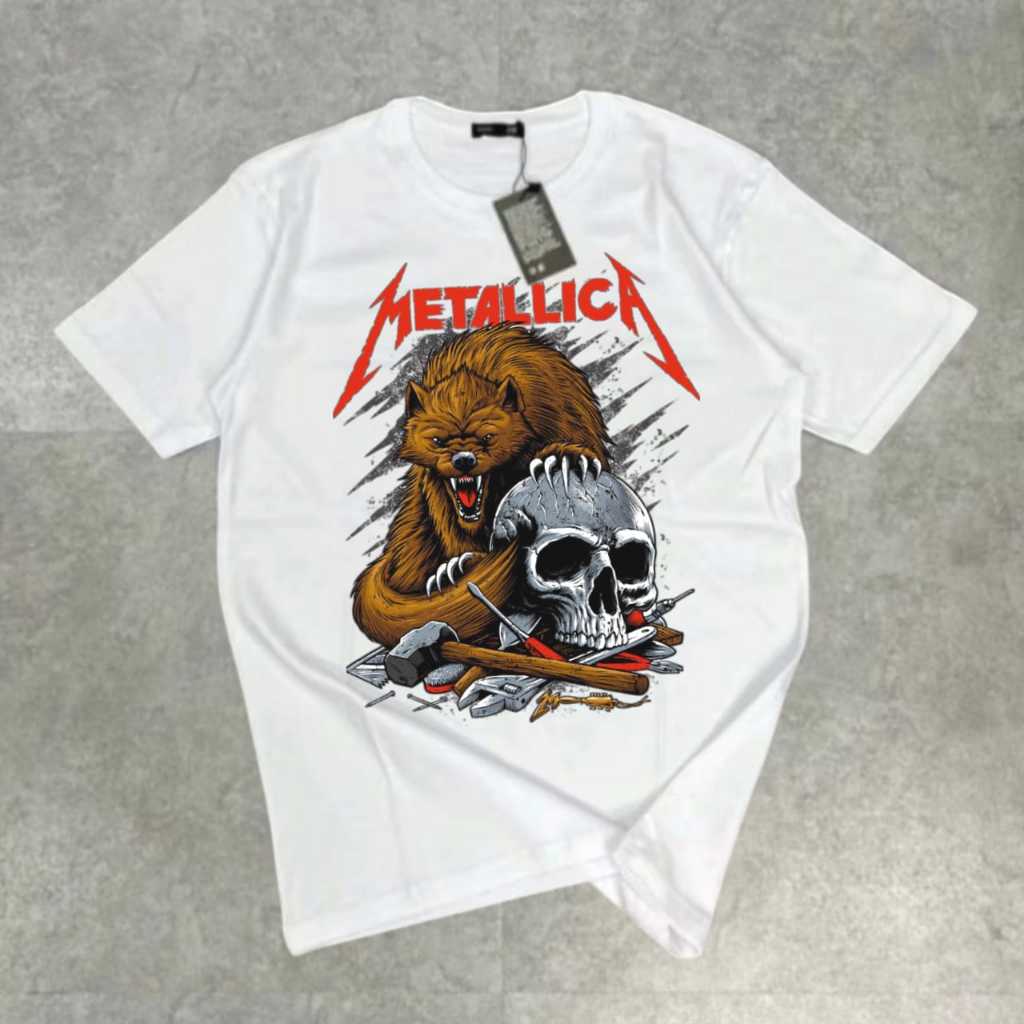 Kaos Metallica Putih Vintage 100% Katun Combad 24s | Kaos Band Metallica | Baju Metallica | Kaos Ban