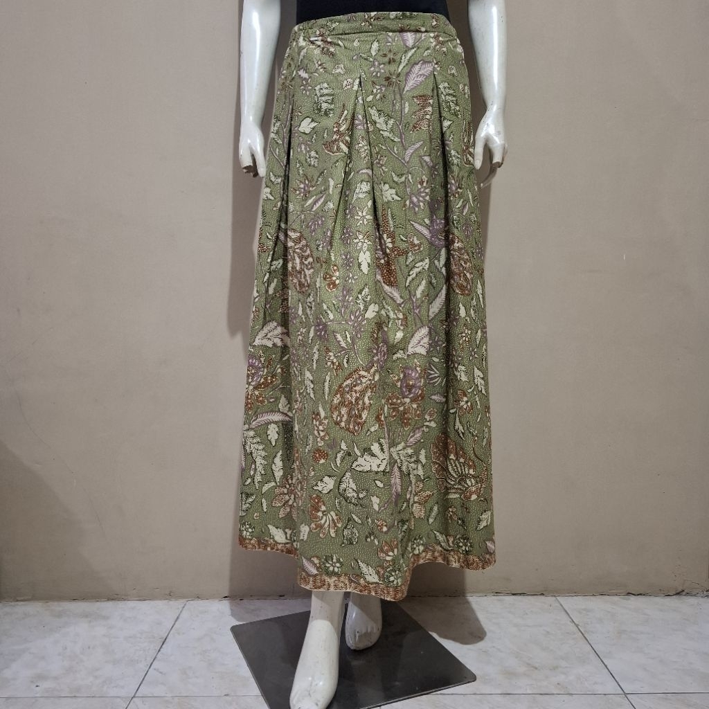 Batik Malyka Solo Rok Klok Maxi Panjang Long Hijau Sage Muda Casual