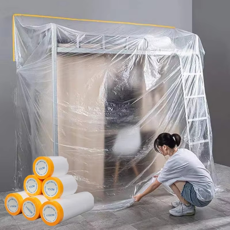 Covering Film Masking Tape Plastik Bening Tempel Cover oil Pelindung Penutup Furniture HDPE Melindun