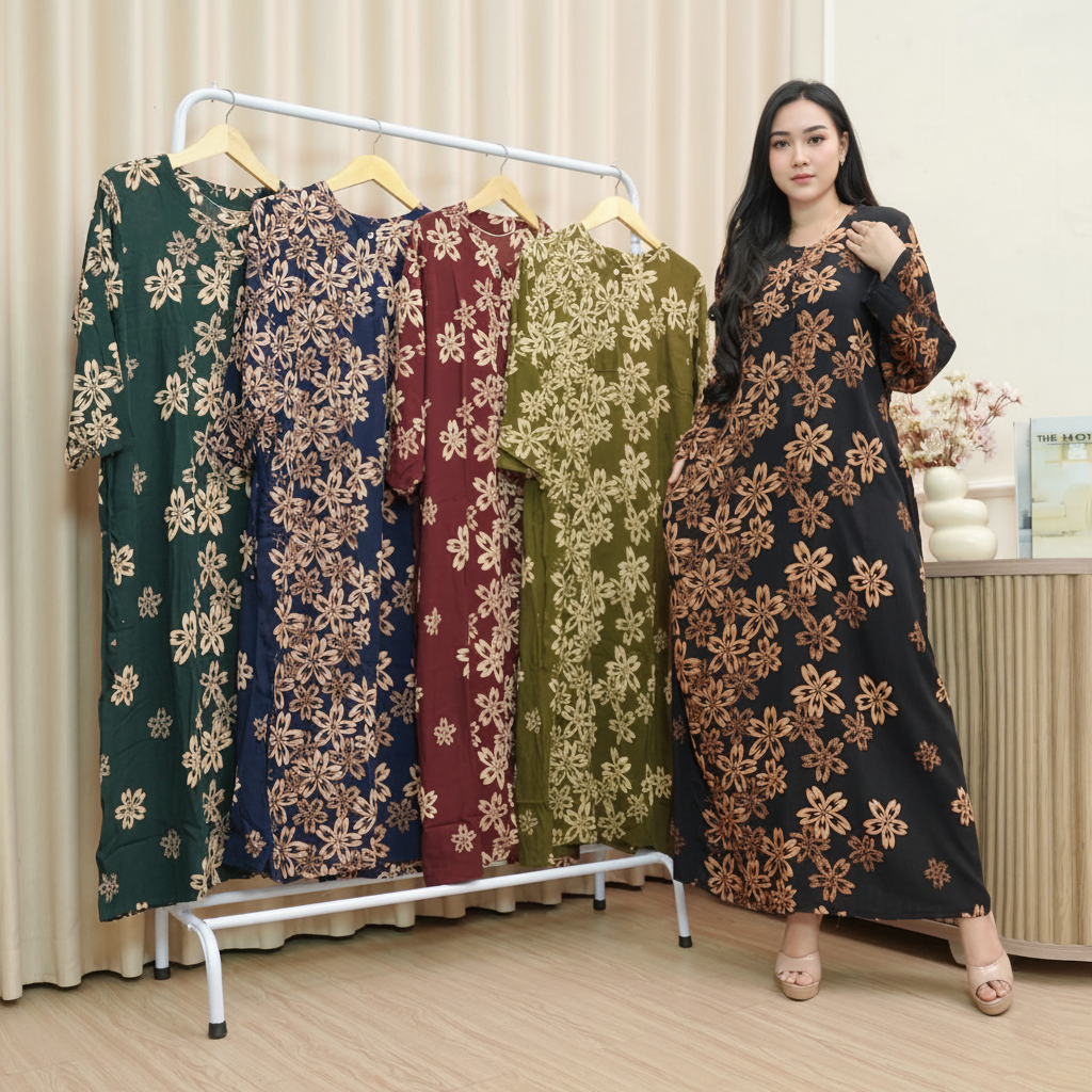 KEMBANG LDS LONG DRES RAYON BUSUI DASTER LENGAN PANJANG BAHAN ADEM MOTIF KEKINIAN