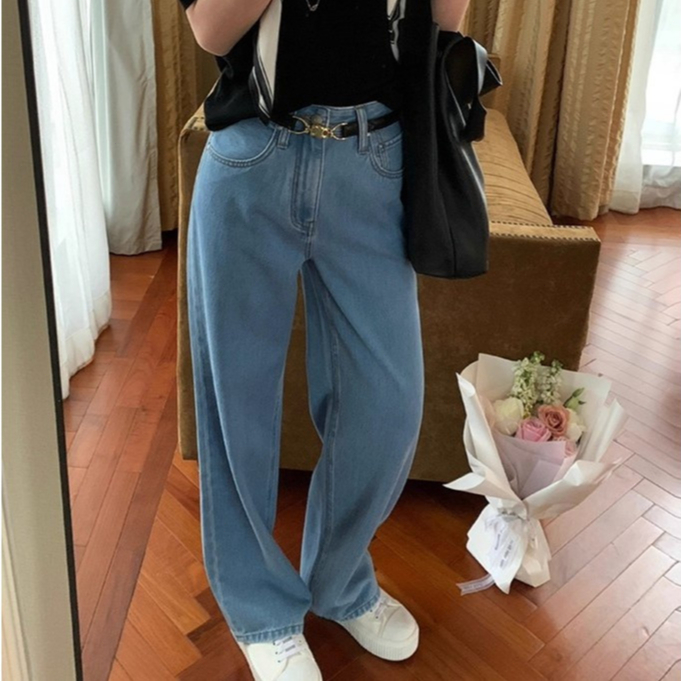 Adorela - Jeans 8811 Biru Lurus Korea Celana Jeans Wanita Highwaist