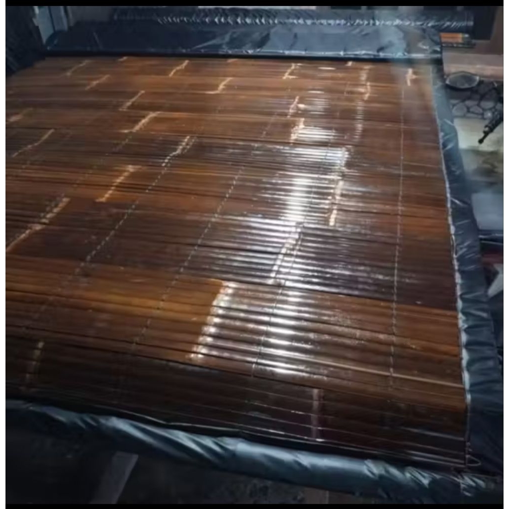 Tirai bambu hitam 275x150 lapis kain waterproof  lengkap katrol