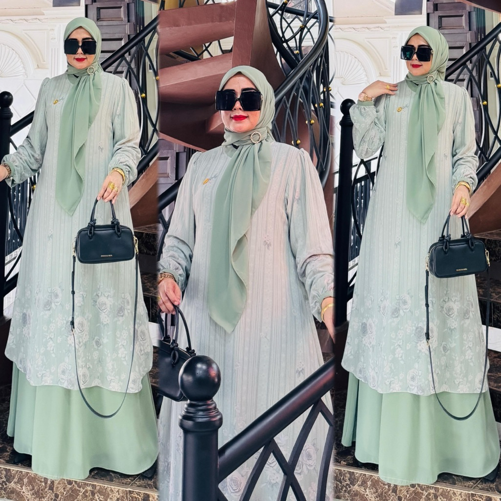 LAYLA SET JILBAB MOTIF HIJAU / COD / original