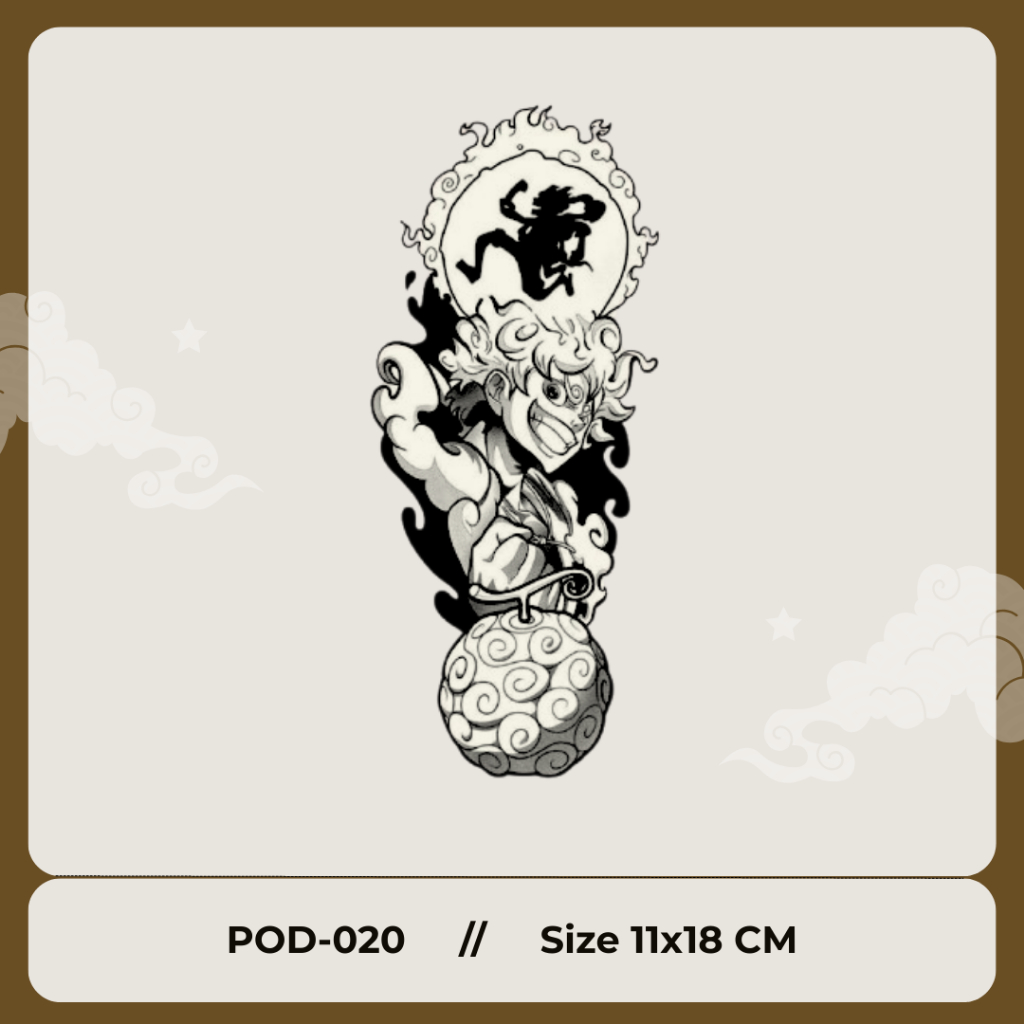 PREMIUM POD-020 Tattoo Temporary Motif One Piece Luffy Gear 5 Tato Temporer Fruit Ink Tahan Lama