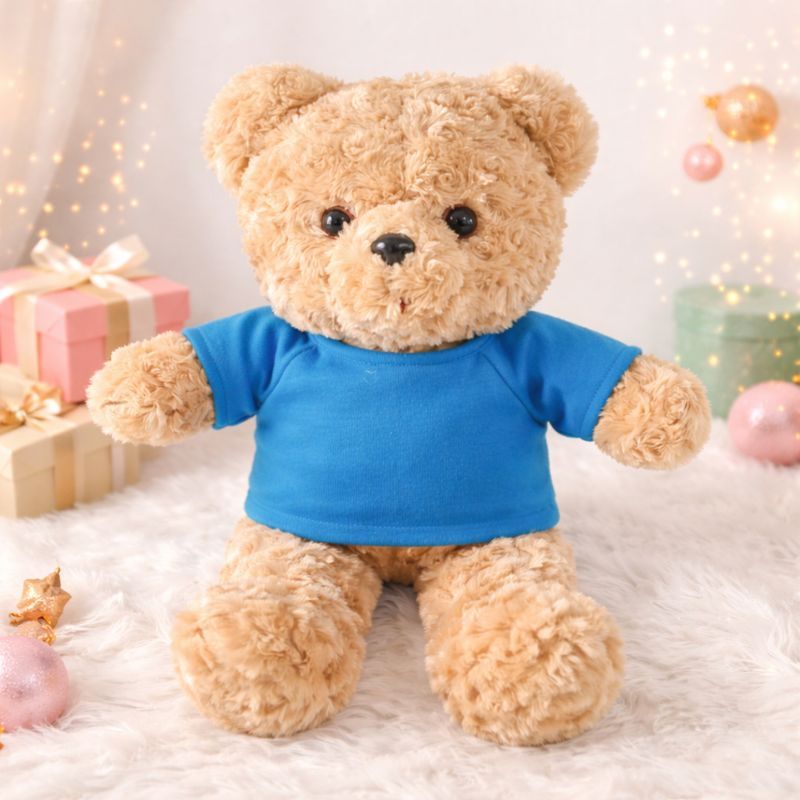 Boneka Beruang Teddy Bear Bean Ukuran S 35cm | Baju Polos Biru Muda | Lembut & Lucu untuk Anak