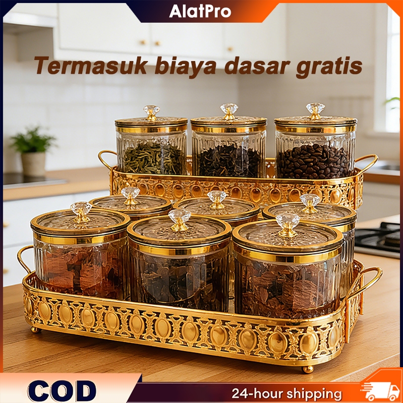 Set Toples Plastik Segel Emas Mewah/Set Toples Lebaran/Baki Gratis/toples lebaran/Set Tangki Penyimp