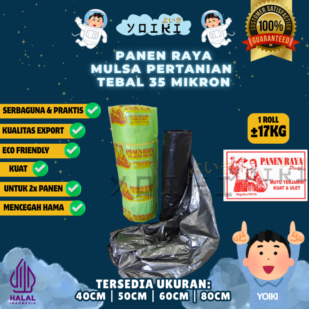 [Berat 9kg] PLASTIK MULSA HITAM PERAK PANEN RAYA untuk pertanian lebar 80 100 120 160 setelah dibuka