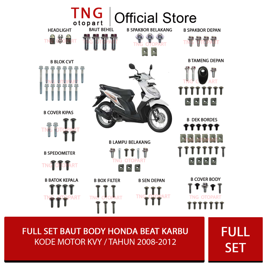 Baut Full Set Beat Karbu 2008-2012 / Baut Full Body Honda Beat Karbu KVYTahun 2008-2012
