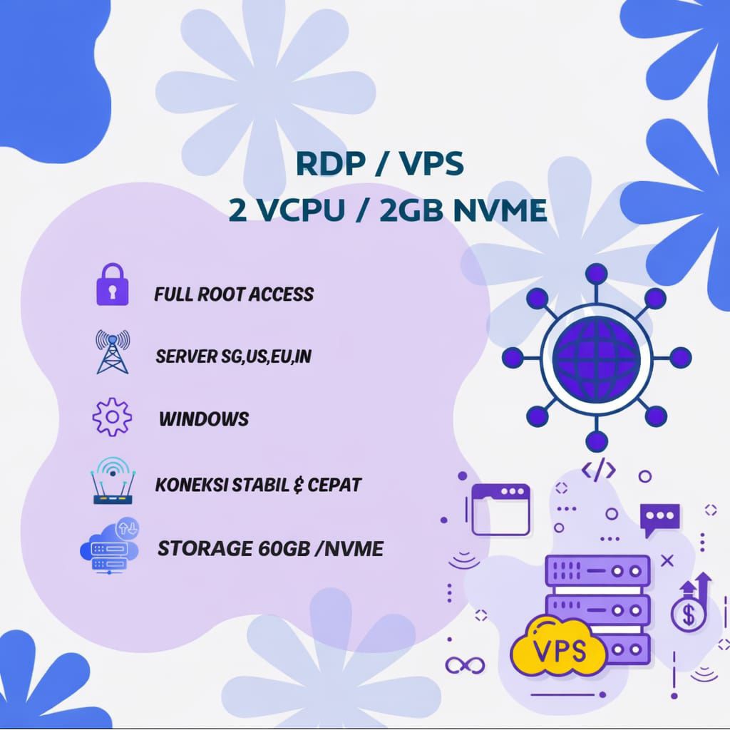 VPS & RDP Windows 2vCPU 2GB Ram 60GB nvme Storage