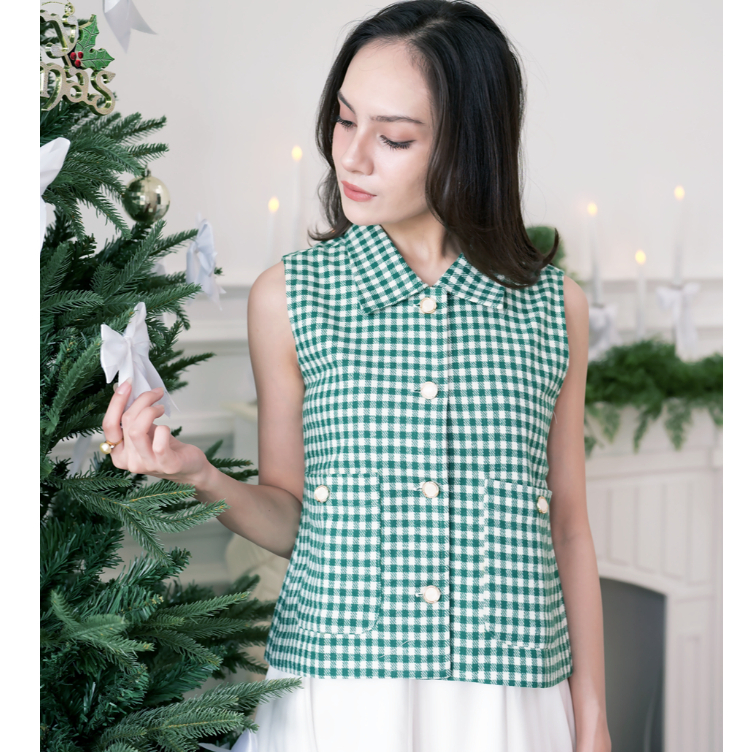 FELFE ATTIRE - Jolly Tweed Vest / Atasan Vest Wanita / Atasan Tweed Wanita