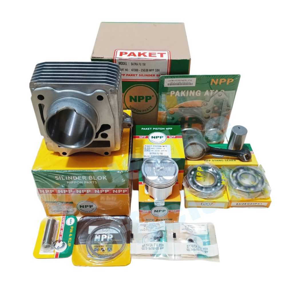 BLOK SEHER SILINDER SATRIA FU 150 KARBU+PISTON KIT+STANG SEHER BEARING+TOPSET+SEAL KLEP 25G ORI NPP
