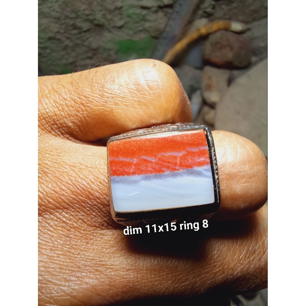 natural cincin batu akik pancawarna Klawing merah putih,unik antik