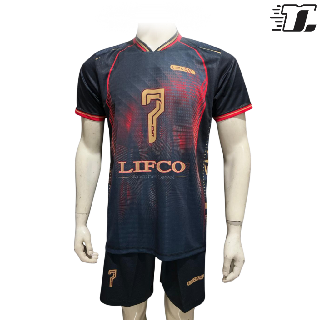 Lifco Jersey Dan Celana Voli Cowok Premium  Full Printing Jivana Hitam Merah (Dijual Secara Terpisah