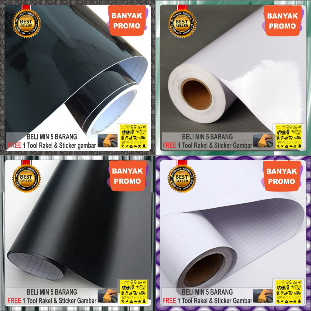 Stiker Warna Hitam Doff Glossy dan Stiker  Putih Doff Glossy Lebar 120 cm x 1 meter Tahan Air Tahan 