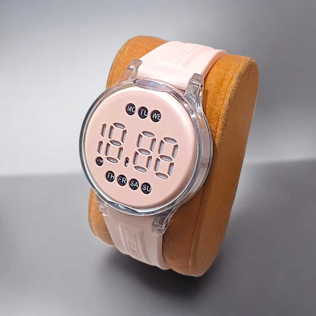Jam Tangan Wanita Pria Anti Air Digital Led Touchwatch Strap Solid Rubber Trendy Kekinian Bulat -019
