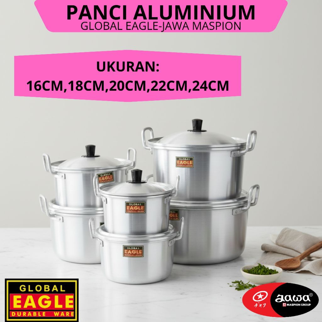 Panci Set Aluminium Stainless Merk  Jawa Maspion Global Eagle 16 18 20 22 24cm/Panci Rebus Kuah air/