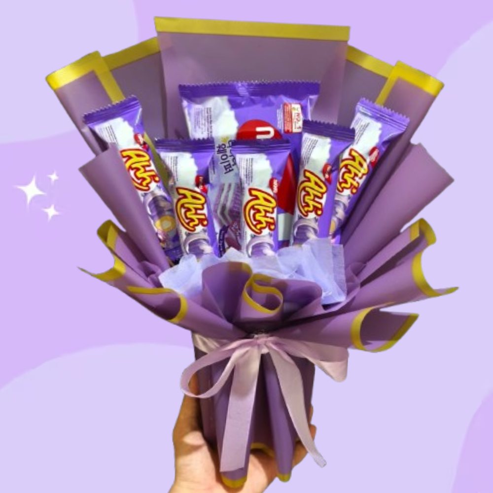 Buket Snack Mini Warna Ungu | Buket Snack Wisuda / Sidang | Buket Snack Ulang Tahun | Buket Snack An