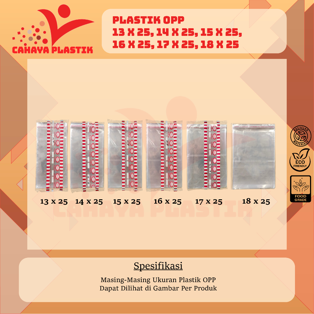 Plastik Opp 13x25 / 14x25 / 15x25 / 16x25 / 17x25 / 18x25 / 19x27 / 20x27 Seal Bening Isi 100 Lembar