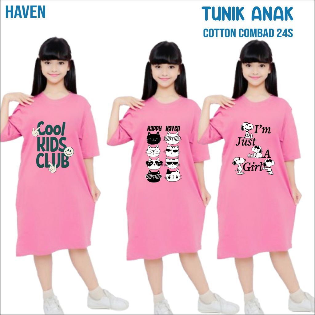 Tunik Anak | Tunik kaos Anak | Dress anak | Kaos anak wanita | Baju Anak katun 24s usia 4-14th | PIN