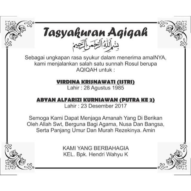Print ucapan di Nasi Box Tasyakuran Aqiqah (HVS 70 gsm) - ucapan Besek Aqiqah / Tasyakuran Kelahiran