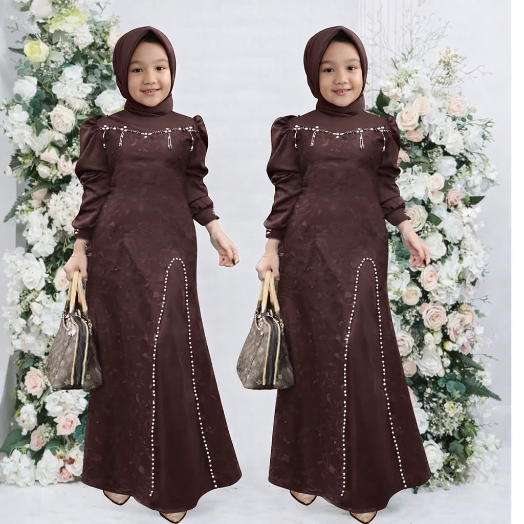Gamis anak perempuan muslim terbaru model kekinian fashion gaun kid pesta Agatha kid anak