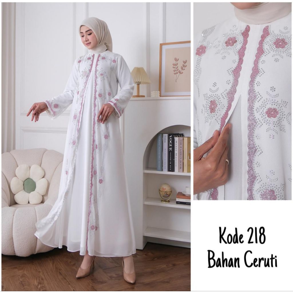 Gamis putih ceruty premium/gamis pesta/gamis umroh/gamis kekinian/gamis premium