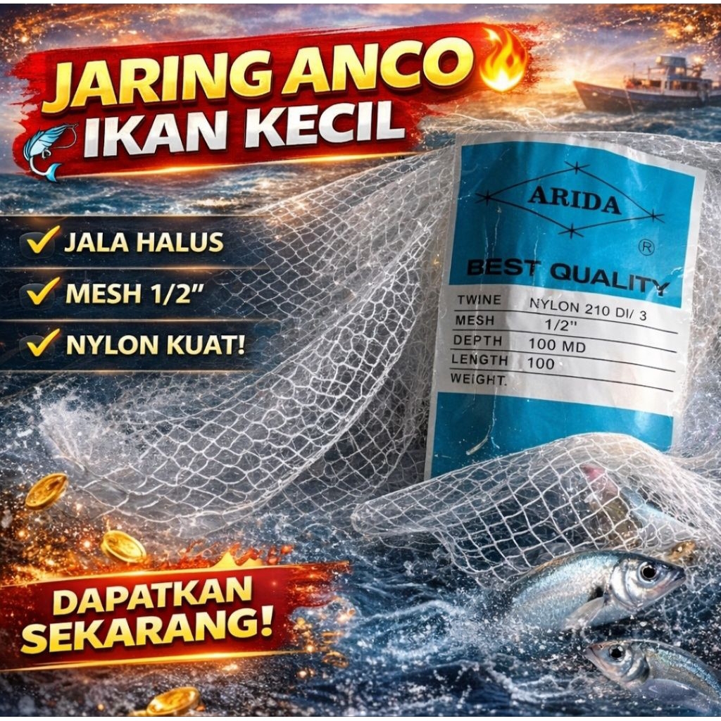 Jaring Nilon Arida ½ Inchi D3 – Bahan Anco / Jala untuk Ikan Kecil